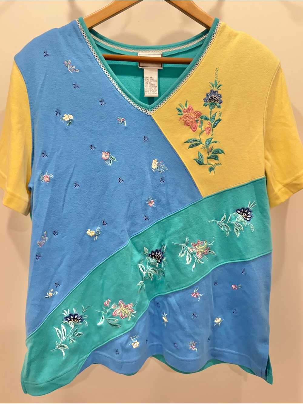 Vintage Cottagecore Napa Valley Colorblock Floral 90s Short Sleeve Top XL